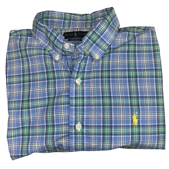 Ralph Lauren Blue Label Plaid Shirt Classic Button Down Long Sleeve Cotton, Sz L - Picture 1 of 3